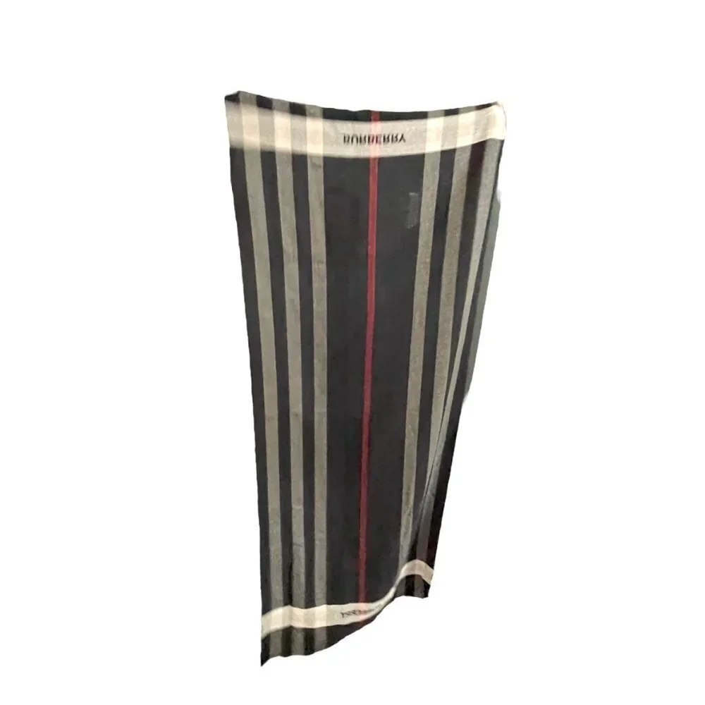 Burberry Striped Scarf, 180cm X 70cm, Wool‎ Silk